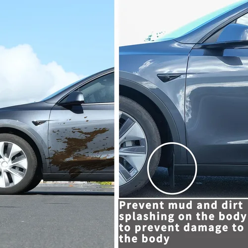 Vista 5 de Solapas de barro Jawjut, compatibles con Tesla Model Y 2023 2024, accesorios de protección contra salpicaduras, no requiere taladrar, negro