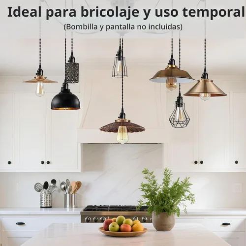 Vista 4 de Kit de luz colgante vintage enchufable con portalámparas colgantes E26/E27 de 1 a 3, luz colgante industrial con interruptores rotativos Negro