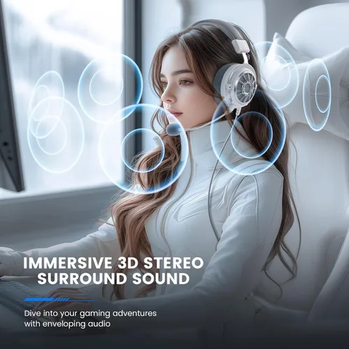 Vista 12 de EKSA Auriculares para juegos con micrófono para PS5 PS4 PC Switch Xbox One, auriculares sobre la oreja con micrófono desmontable con cancelación