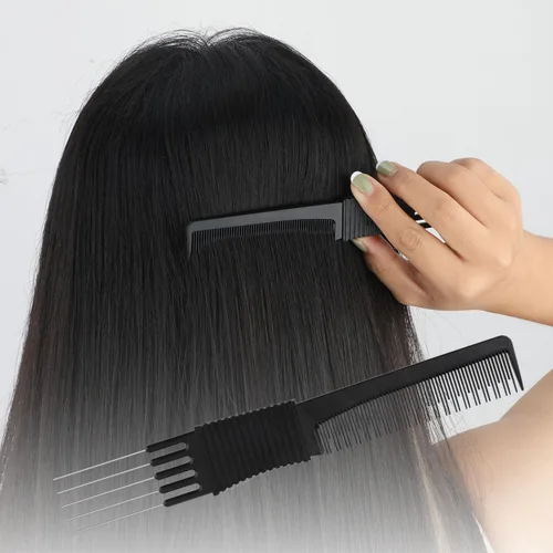 Vista 7 de 2 peines de carbono negro para levantar el pelo, de doble cabeza, herramienta de peine de cola de rata para cabello grueso, fino y fino, esponjoso