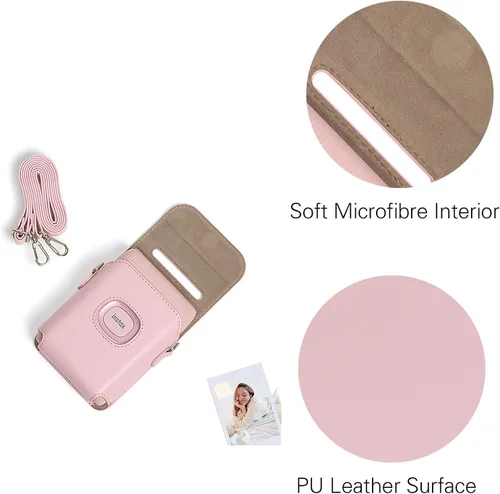 Vista 3 de MIni Link 2 - Funda de piel sintética para impresora Fujifilm Instax Mini Link 2 con correa de hombro ajustable Rosado
