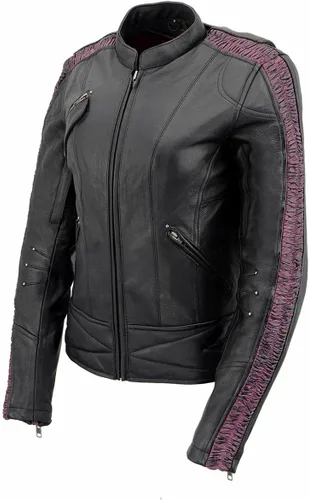 Vista 6 de Milwaukee Leather MLL2570 Chaqueta de Cuero para Motocicleta Negra 'Phoenix Embroidered' para Mujer