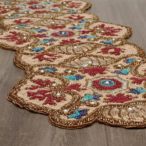 Vista 8 de Glitz Farmhouse Decor Camino de mesa – 36 x 13 pulgadas, color granate, azul, dorado, con múltiples cuentas para Navidad y despedidas de soltera