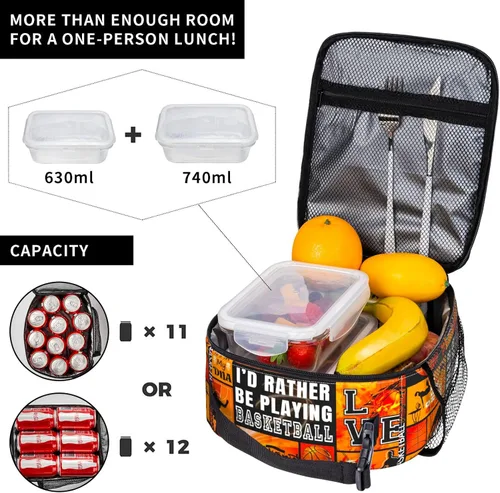 Vista 3 de Lonchera de baloncesto con aislamiento térmico para hombres, mujeres, niños, niñas, niños, caja de almuerzo portátil reutilizable para el trabajo