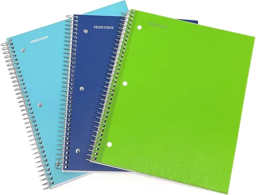 Vista 32 de Mintra Office Cuaderno con espiral duradero, 3 materias, azul pervinca (Arctic Ice), amarillo claro (Sun Yellow) y rosado claro (Spring Pink)