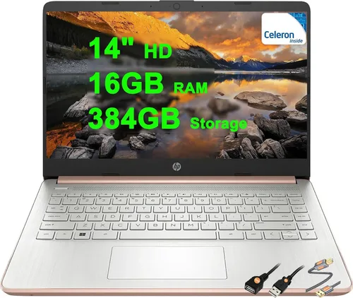 Vista 10 de HP 14 portátiles ligeros para negocios y estudiantes de 14 pulgadas HD antirreflejos Intel Celeron de 4 núcleos N4120 8 GB de RAM 192 GB