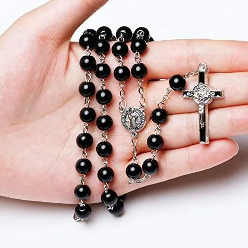 Vista 2 de Rnivida Collar de cuentas de rosario con crucifijo de Jesús, regalos de oración católica