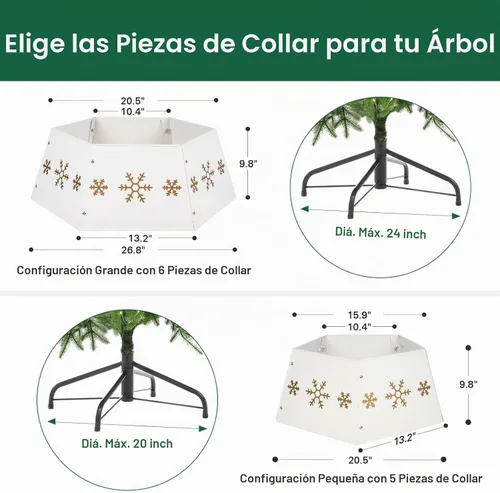 Vista 3 de HarcoHome Collar de metal para árbol de Navidad con copo de nieve 3D, cubierta hexagonal resistente para base de árbol de lápiz, anillo de árbol