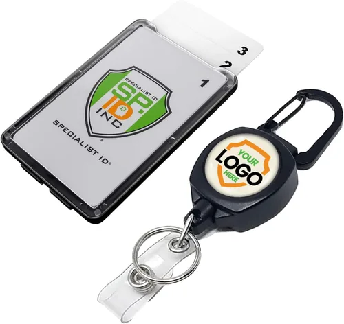 Vista 8 de Resistente placa de acompañante carabinero y Clave carrete por KEY-BAK con tres tarjeta policarbonato de identificación titular por Specialist ID