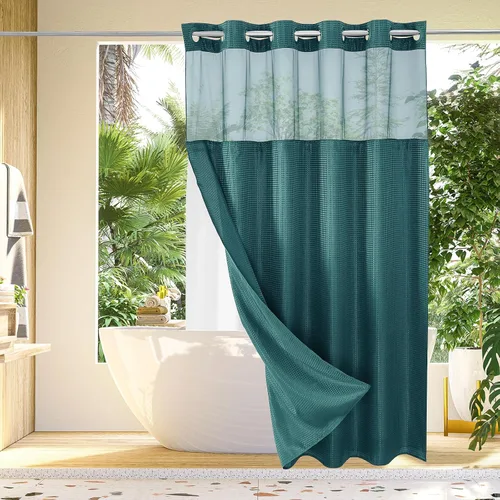 Vista 16 de Gibelle: cortina de ducha pequeña para baño de 36x74, cortina de ducha de punto gofre con juego de forro de tela a presión, no necesita ganchos