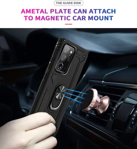 Vista 5 de Note 20 Ultra - Funda para Samsung Note 20 Ultra, con anillo de soporte, soporte ajustable, grado militar, protección resistente, a prueba de Negro
