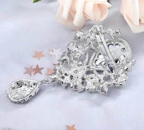Vista 6 de Gyn&Joy Broche de cristal austríaco para mujer, diseño de lágrima, grande, hermoso broche