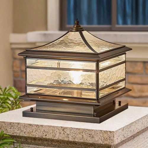Vista 8 de Luces de poste de cobre para exteriores, impermeables, luces de pilar para exteriores, estilo europeo, luces de poste de puerta, luces de camino