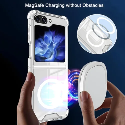 Vista 2 de Funda magnética transparente para Samsung Galaxy Z Flip 5, compatible con MagSafe