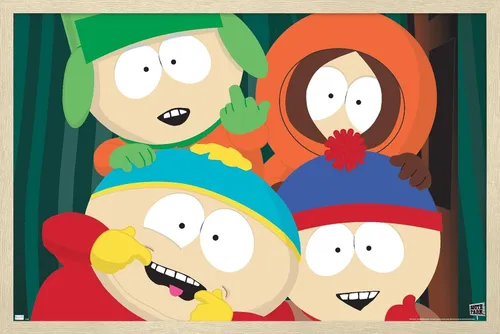 Vista 7 de Trends International South Park - Póster de pared de primer plano, 14.72 x 22.37 pulgadas, versión enmarcada de madera de granero Versión enmarcada