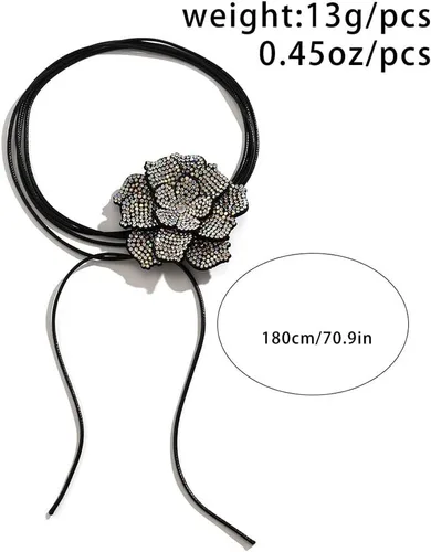 Vista 3 de Gargantilla de flores con diamantes de imitación, collar ajustable de flores de encaje para mujer, collares largos de cristal para fiesta