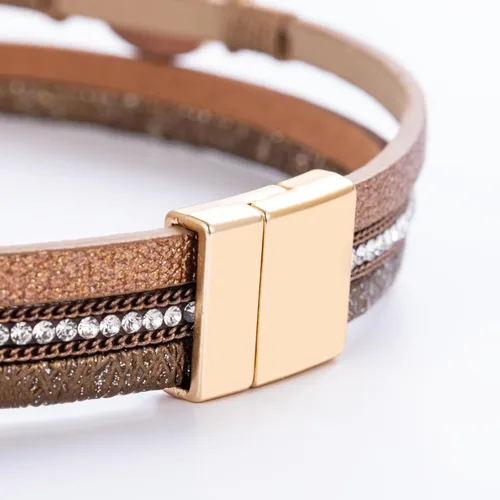 Vista 12 de FANCY SHINY - Pulsera de cuero estilo bohemio, pulsera de cuentas de cristal con cierre magnético, regalos de joyería para mujer