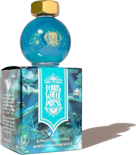 Vista 64 de Ferris Wheel Press Tinta, Ferritales Edición Limitada, La Sinfonía Crepúsculo, Índigo con Brillo Azul, Botella de Tinta para Pluma Estilográfica