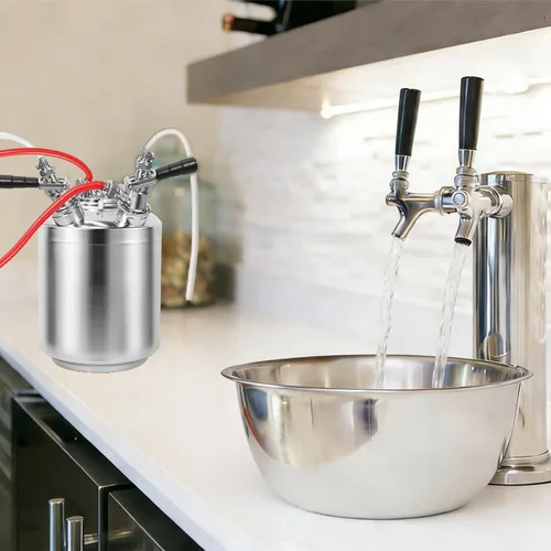 Vista 2 de Kit de limpieza Kegerator de 2.5 galones, kit de limpieza de línea de cerveza de acero inoxidable 304 con acoplador 2D, kit de limpieza de barril