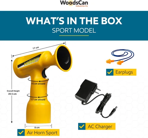 Vista 2 de WoodsCan Hornet Sport - Bocina de aire eléctrica recargable, 121 dB ultra fuerte, sin gas comprimido, bocina de seguridad de mano para emergencias