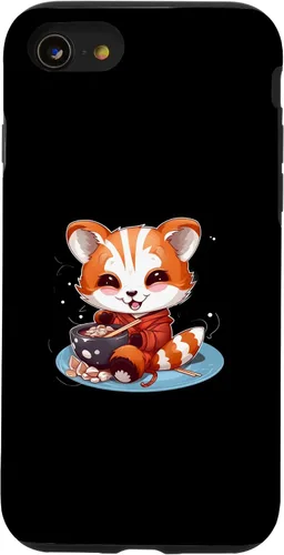 Vista 13 de Funda para iPhone 14 Otaku Anime Red Panda Eat Ramen Fideos Flor de Cerezo