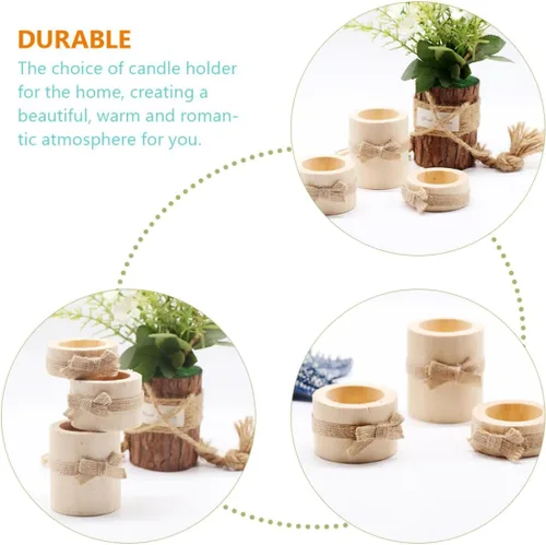 Vista 2 de Wooden Tealight Candle Holder Set 3 Sizes Tabletop Candle Stand Natural Wood Material for Home Dining Party Centerpiece