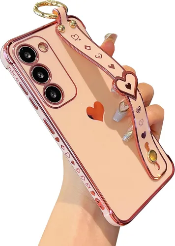 Vista 10 de DEFBSC Funda compatible con Samsung Galaxy S23, con borde galvanizado con correa para la muñeca, protección completa de la cámara, esquinas