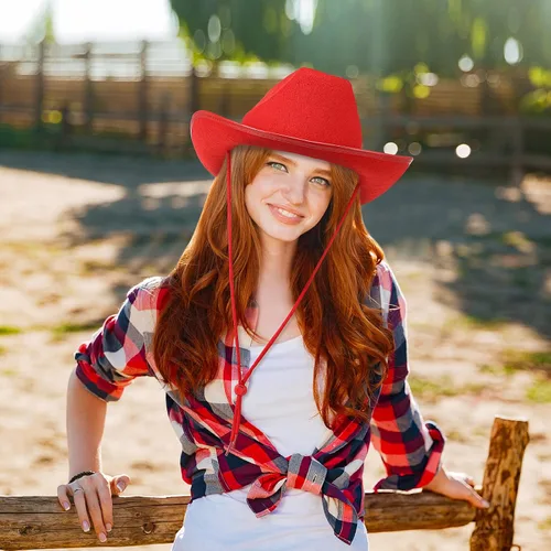 Vista 4 de 9 piezas de sombrero de vaquero para adultos con bandana de vaquero y lentes para disfraz occidental, accesorio de vestir para hombres y mujeres
