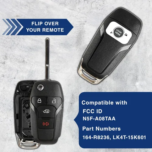 Vista 4 de KeylessOption Funda Carcasa de Repuesto para Llavero Ford Transit Connect 2019 2020 Carcasa de Control Remoto, 4-Botones N5F-A08TAA, No Requiere