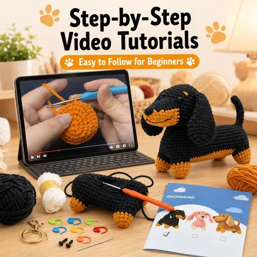 Vista 3 de Kit de ganchillo Nikolle para principiantes con videotutoriales paso a paso Kit de ganchillo de animales Kit de inicio de ganchillo para adultos