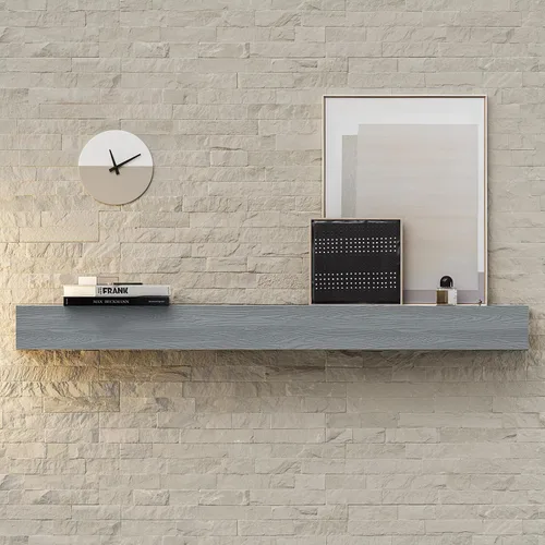 Vista 6 de Mantel para chimenea de 48 pulgadas, estante flotante con acabado rústico, estante de pared de madera con soporte invisible resistente