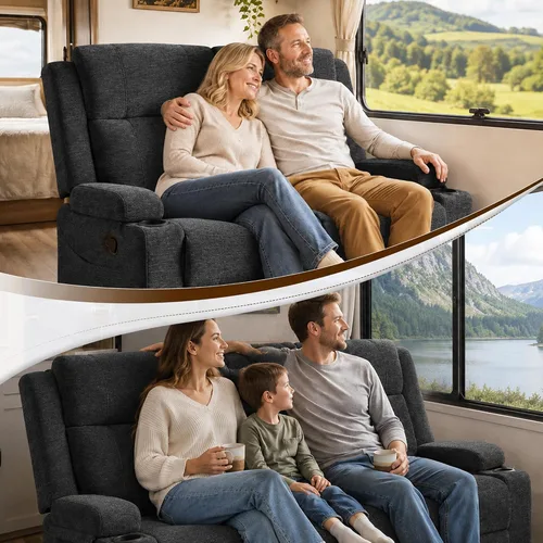 Vista 8 de GUEAPY Sofá reclinable manual grande de 3 plazas – Sofá reclinable de chenilla con portavasos, asiento ancho, fácil montaje y tela resistente a Negro