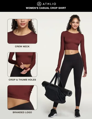 Vista 3 de ATHLIO Camiseta deportiva de compresión para mujer, ajuste fresco y seco, manga larga, para entrenamiento, gimnasio, yoga