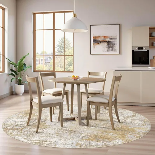 Vista 3 de Tortania Alfombra redonda lavable de 5 pies para sala de estar: Alfombra moderna abstracta neutra grande suave y delgada – Alfombra antideslizante