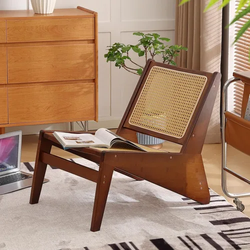 Vista 11 de Welnow Silla de ratán Mid Century con respaldo de caña tejida, nogal Juego de nogal