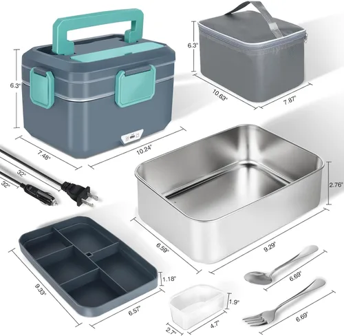 Vista 6 de Lonchera eléctrica súper grande de 3,5 L, calentador de alimentos, lonchera térmica para adultos y hombres con doble capa