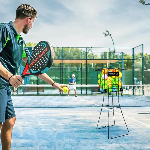 Vista 7 de Tolva de pelota de tenis, soporte portátil para pelota de tenis con asa para cancha, práctica y entrenamiento (grande)