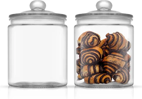 Vista 7 de JoyJolt Frasco elegante para galletas. 2 tarros grandes de vidrio con tapa. Tarros para encimera de cocina con tapas, tarro de dulces, elegantes