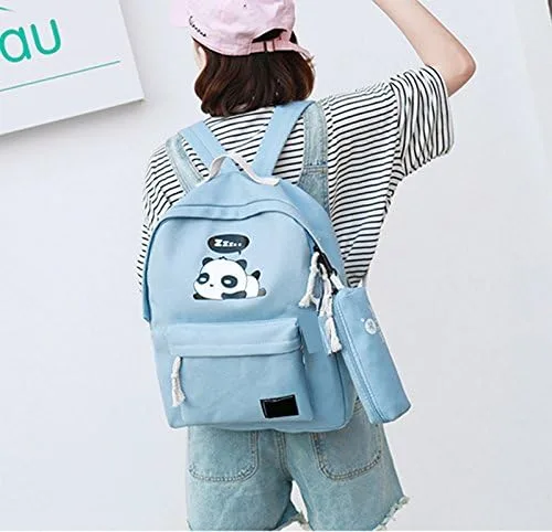 Vista 4 de 4 mochilas de lona casuales ligeras con diseño de panda para mujer, Azul, Viajar