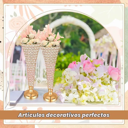 Vista 3 de Rtteri 4 jarrones de cristal de 20 pulgadas de alto para centros de mesa, boda, Navidad, jarrón de flores de trompeta de cristal metálico