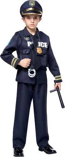 Vista 4 de Spooktacular Creations Disfraz de policía para niños (niños) en estilo oscuro prémium para eventos temáticos de policía, fiestas y más