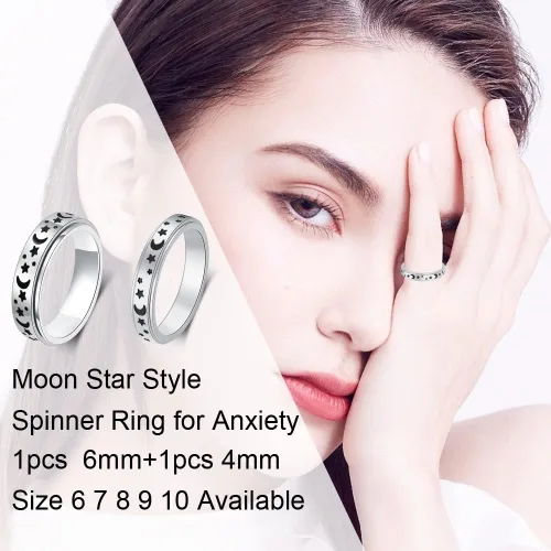 Vista 2 de AmorArtSky Anillo giratorio para aliviar la ansiedad Fidget: anillo de ansiedad para mujeres y hombres, anillo giratorio de acero inoxidable