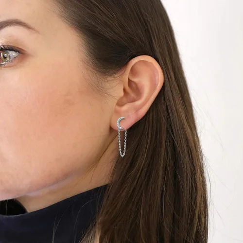 Vista 4 de Rnivida Aretes de cadena de plata de ley 925 para mujer, aretes minimalistas con cadena para mujer