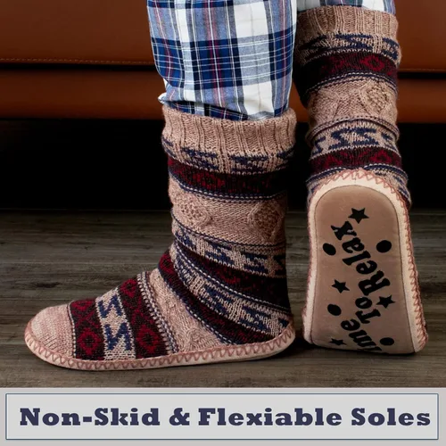 Vista 3 de Cozylook Calcetines tipo pantufla para hombre, con forro polar, suela antideslizante, para invierno, suaves, gruesas, acogedoras, cálidas, peludas