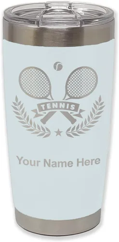 Vista 10 de LaserGram Personalized 20oz Tumbler, Tennis Rackets (Black) Engraved Gift for Tennis Players, Vacuum Insulated Stainless Steel, Laser Engraved
