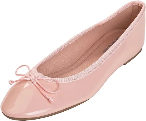 Vista 13 de FEVERSOLE Zapatos planos de ballet de patente para mujer, color macarrón colorido Beige