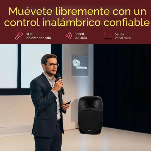 Vista 4 de Altavoz PA Bluetooth portátil de 1200 W, subwoofer de 12 pulgadas, luces indicadoras de batería LED con batería recargable incorporada, lector