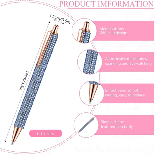 Vista 2 de Jeyiour 6 Bolígrafos Bling Lindos de Diamante con Rinstones de Boda, Bolígrafos Metálicos Retráctiles de Cristal Brillantes para Mujeres, Bolígrafo