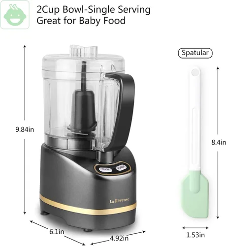 Vista 5 de La Reveuse Mini procesador eléctrico de alimentos con tazón de preparación de 2 tazas de 200 vatios para picar, picar, moler, mezclar puré