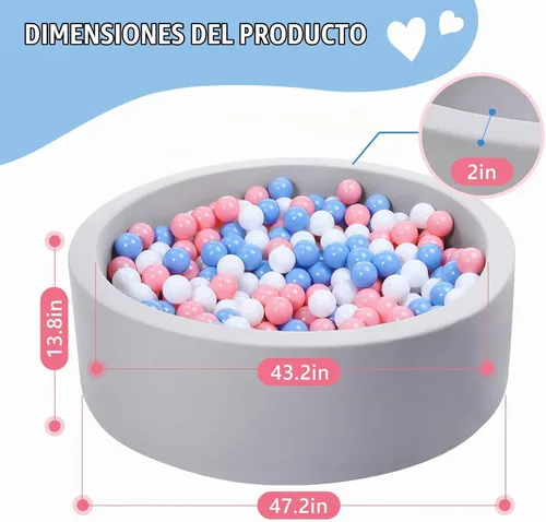 Vista 6 de Wilwolfer Piscina de bolas de espuma para bebés de Wilwolfer para niños pequeños: 47.2 x 13.8 pulgadas, piscina de bolas extra grande para niños
